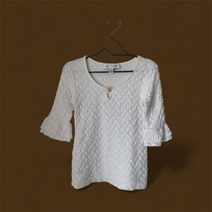 Vintage Sara Campbell Cotton Blend Coastal Chic Blouse with Gold Detail